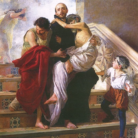 Painting of John of God rescuing patients from the Royal Hospital fire by Manuel Gomez Moreno