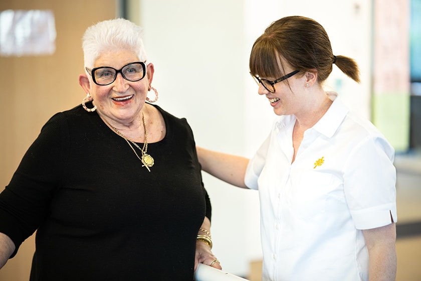 Patient and caregiver during rehabilitation