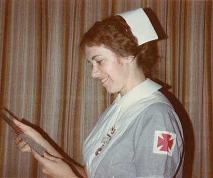 An older photo of Sally Joustra in her nurses uniform 