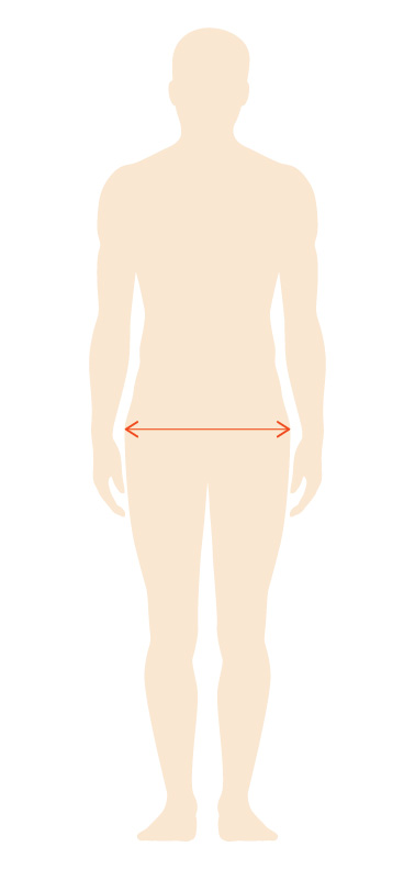 Diagram of male figure with line drawn across hip bones