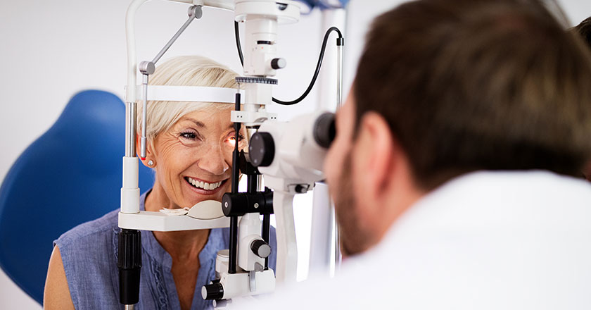 Ophthalmology equipment examining a patient