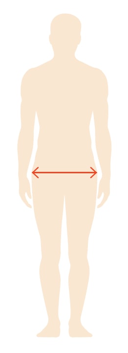 An illustration of an outline of a human with a double-sided arrow pointing out to each side of the hips.