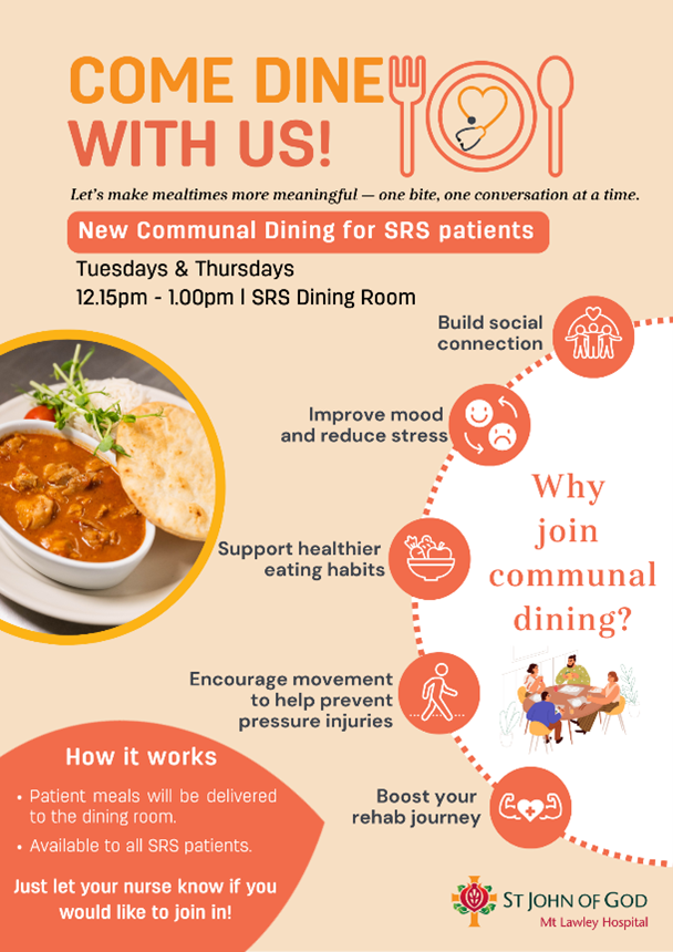Flyer for the communal dining trial with the title Come dine with us!