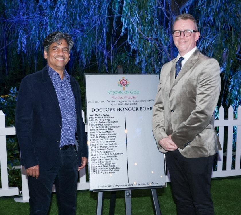 Associate Professor Raj Mohan with St John of God Murdoch Hospital CEO Ben Irish
