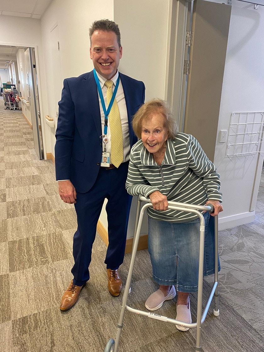 Mrs Greaves with Prof Piers Yates, post-surgery, at St John of God Murdoch Hospital