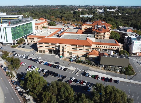 A shot from the air of the St John of God Murdoch Hospital