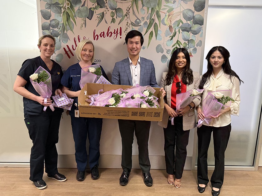 St John of God Subiaco Hospital caregivers with Rite Aid employees and some Rite Aid care packages.