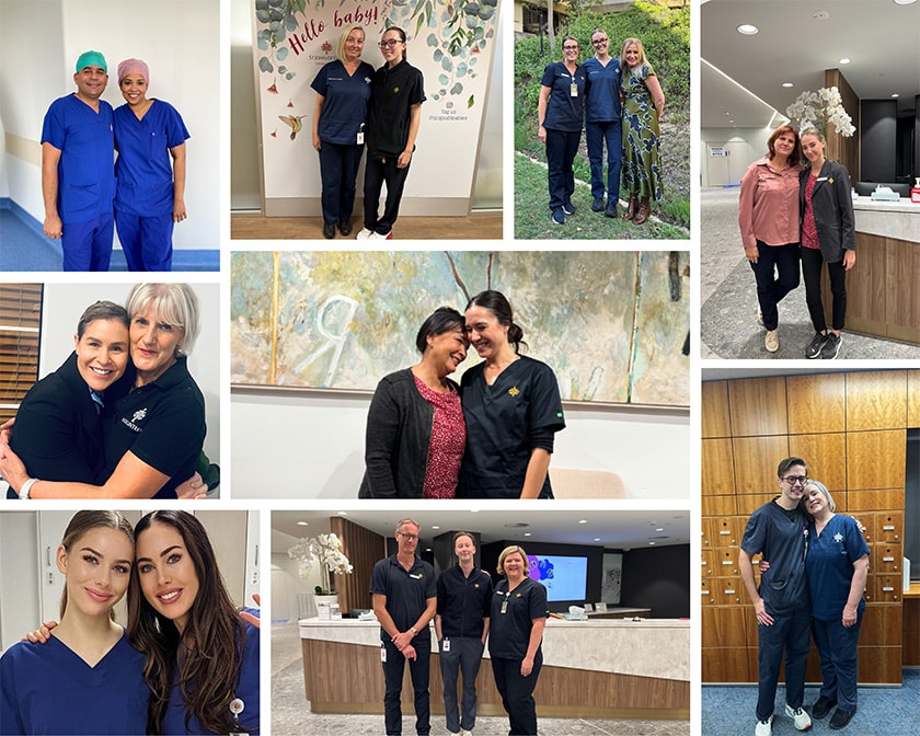 A collage of St John of God Subiaco Hospital caregiver family photos