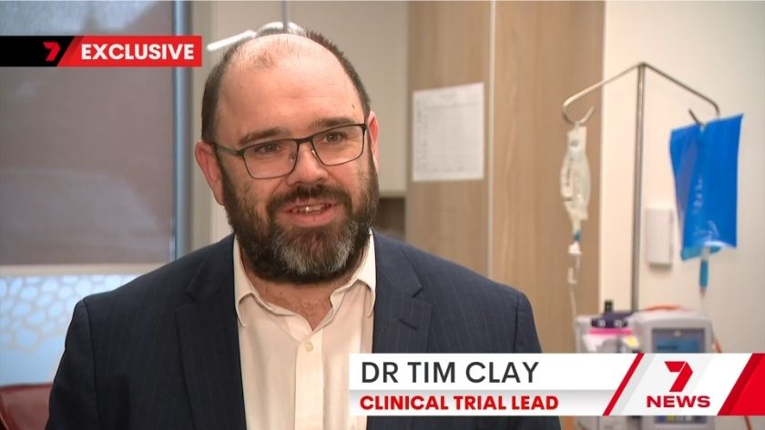 A screengrab of St John of God Subiaco Hospital Medical Oncologist Associate Professor Tim Clay being interviewed by Seven News.