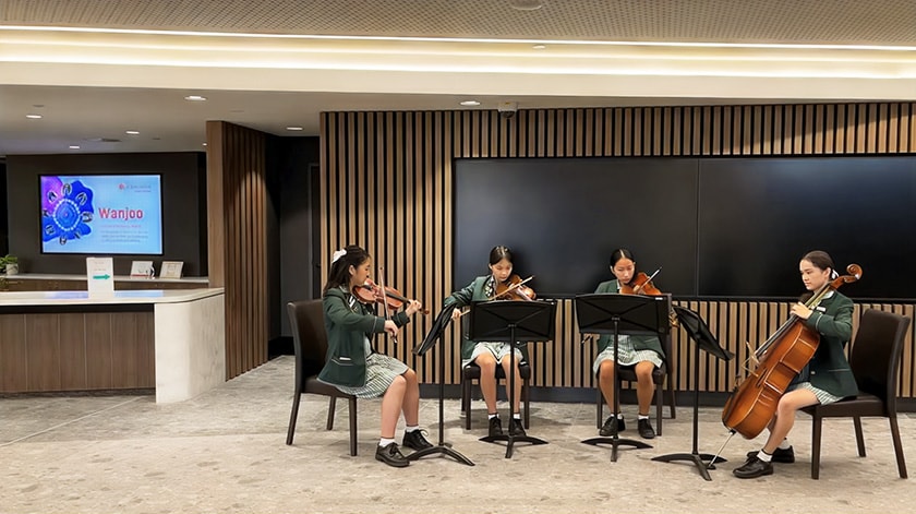 Methodist Ladies College Serenity String Quartet performing in St John of God Subiaco Hospital’s newly renovated foyer.