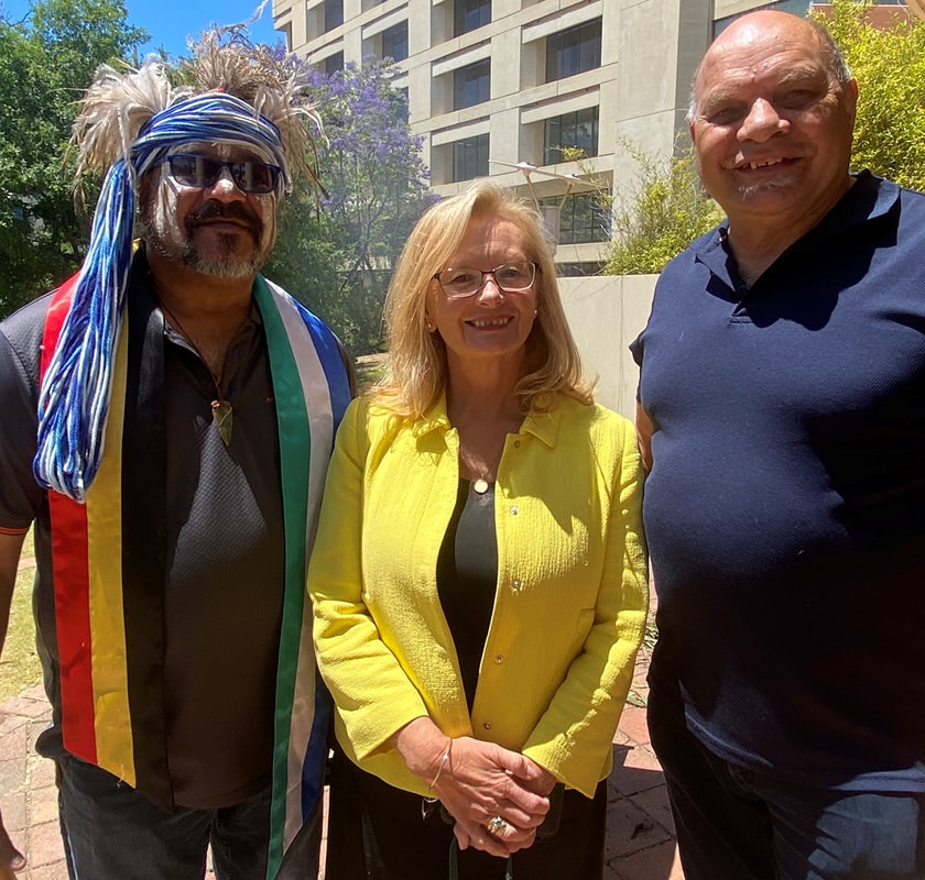 Aboriginal Custodian Senior Whadjuk Joshua McGuire, St John of God Subiaco Hospital CEO Prof Shirley Bowen and Noongar Leader Ken Hayward
