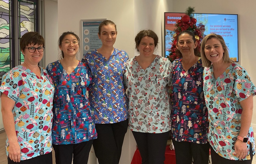 St John of God Subiaco Hospital Ivy Suite Caregivers in Christmas scrubs