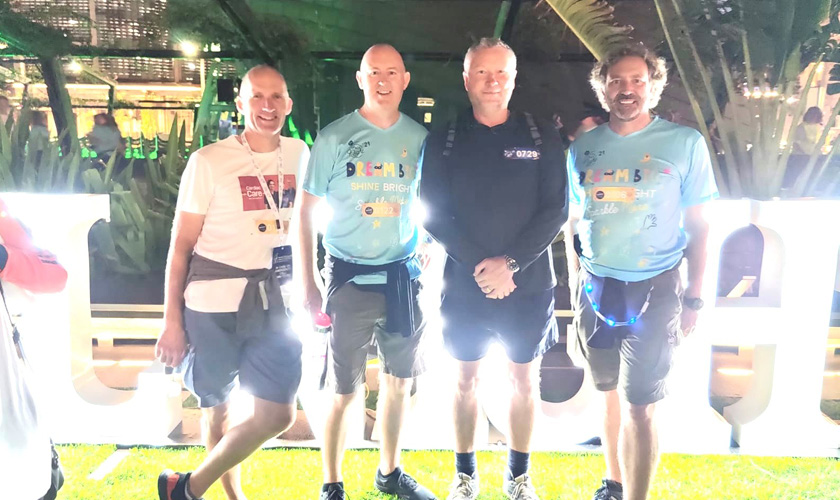 St John of God Subiaco Hospital Cardiologist Dr Paul Stobie with patient Roy Barnett and friends at the Up All Night walking marathon
