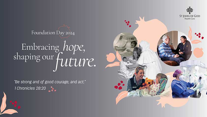 Foundation Day 2024 graphic reads: Embracing hope, shaping our future. "Be strong and of good courage, and act." 1 Chronicles 28:20