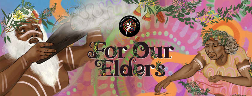 2023 NAIDOC Week poster by artist Bobbi Lockyer with theme "For Our Elders"