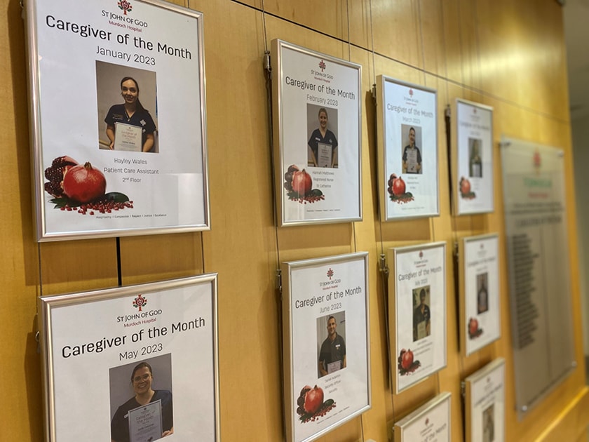 Image of caregiver of the month wall at  St John of God Murdoch