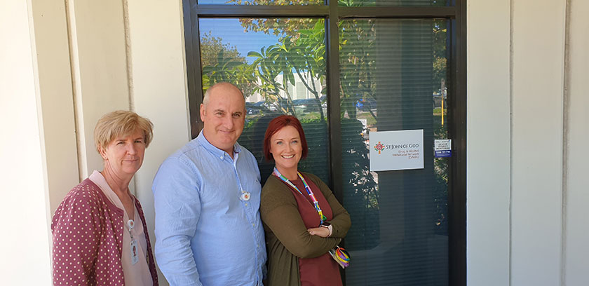 St John of God Health Care’s Drug and Alcohol Withdrawal Network (DAWN) caregivers Teresa, Jeremy and Jo
