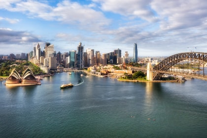 Sydney beaches with CBD skyline in background