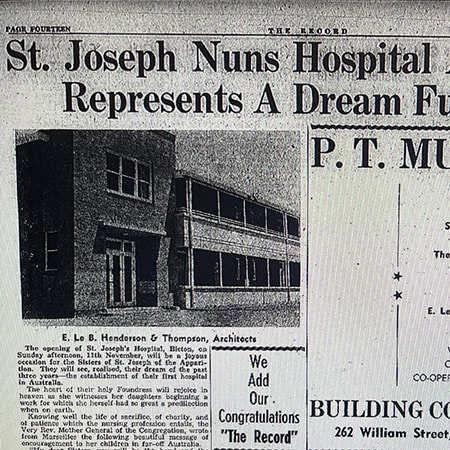 Clipping of 1956 newspaper article titled St. Joseph Nuns Hospital Represents a Dream