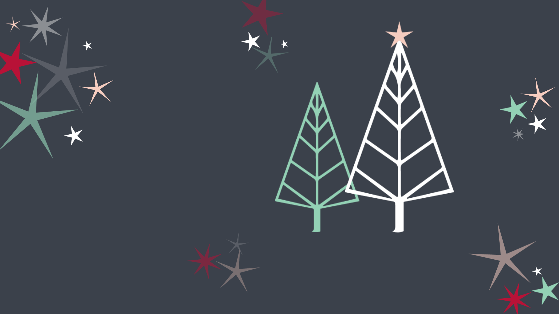 Illustration of Christmas trees surrounded by stars