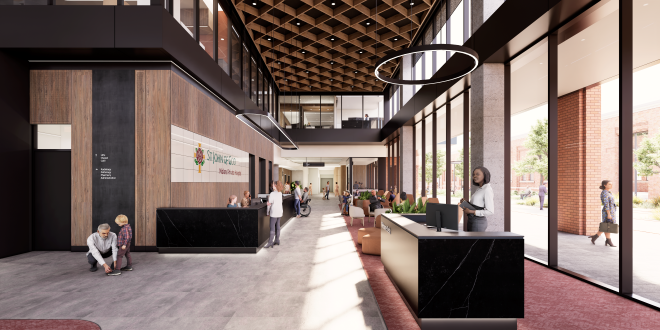 A computer render of the hospital entry