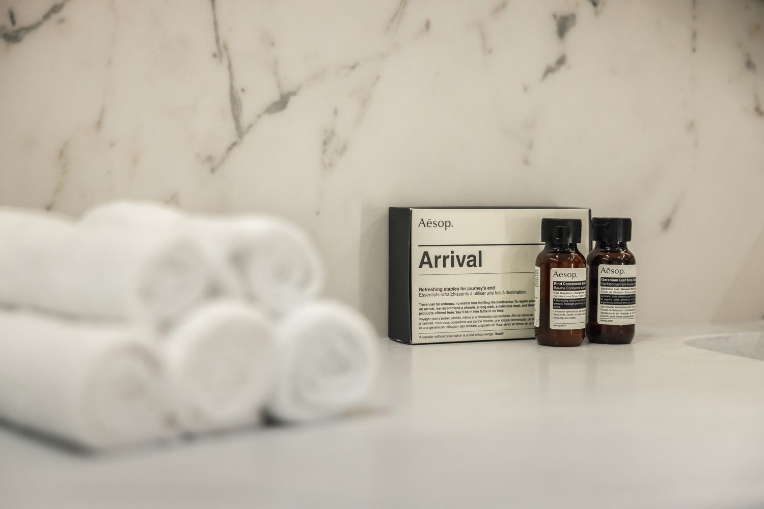 Rolled up towels and body care kit available in The Suites