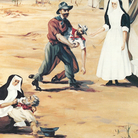photo of a painting of sisters caring for the sick