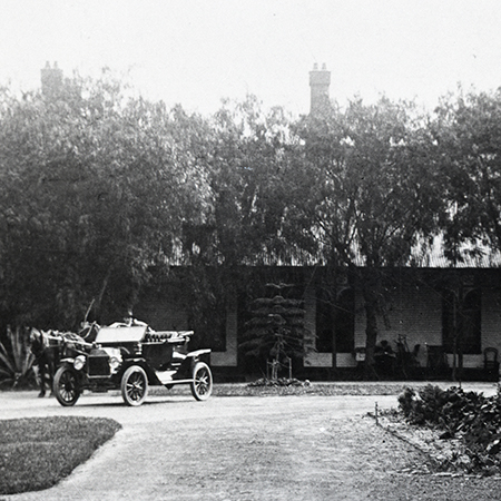 black and white photo with carriage