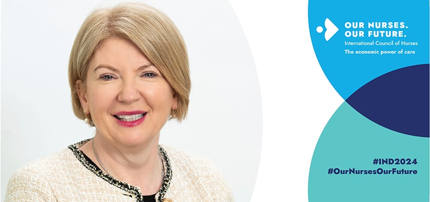 Image of Interim Chief Nursing Officer Janet Jones with 2024 International Nurses day branding