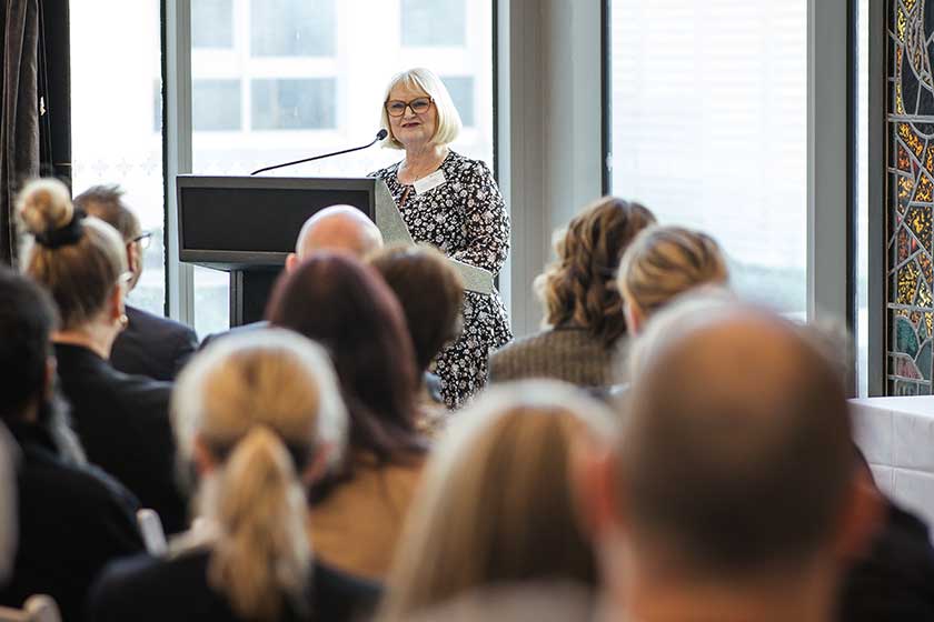St John of God Ballarat Hospital CEO Maria Noonan addresses the crowd at the opening