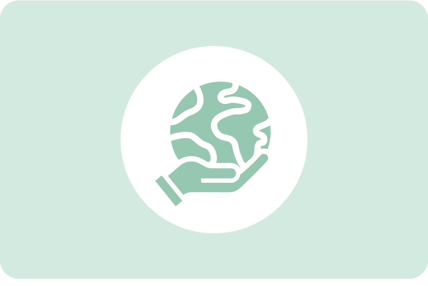 Green graphic element of a hand holding the Earth