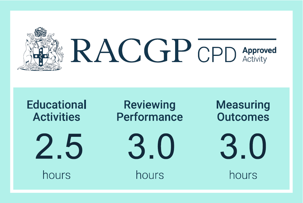RACGP points EA 2.5 hours RP 3 hours MO 3 hours